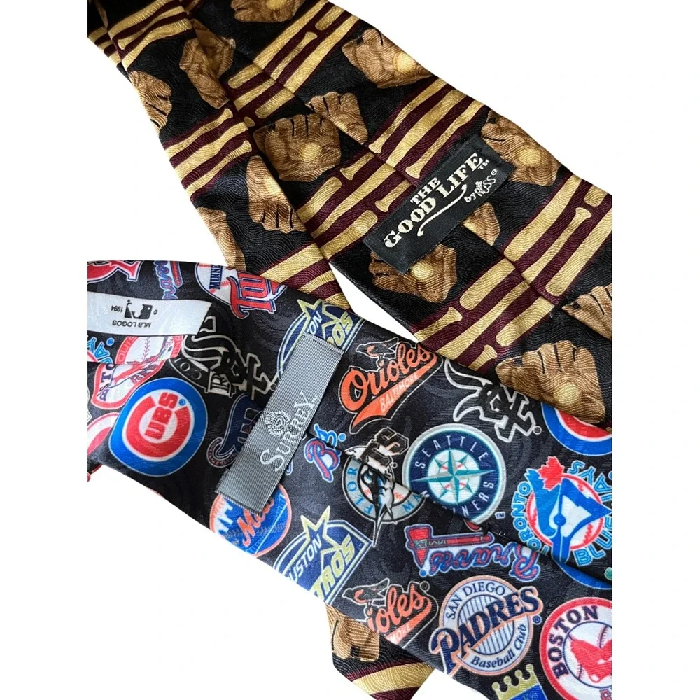 LOT OF 2, Men's Neck Tie BASEBALL MLB THEME Surrey(POLY) & The Good Life(SILK)
